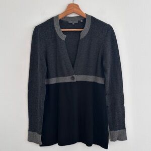 Vince Cashmere cardigan black colorblock longline single button flattering fit